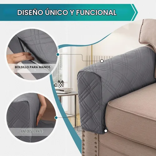 Vista 4 de Turquoize Fundas impermeables para reposabrazos de sillas y sofás, 2 unidades, protectores de brazo para sofá con bolsillo lateral, protector Doble