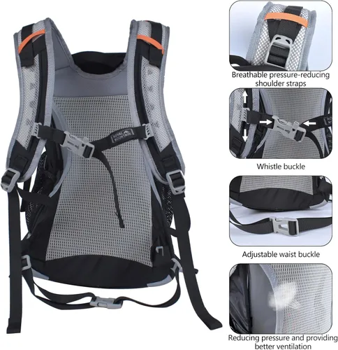 Vista 5 de Mochila de senderismo impermeable de 30L Mochila de viaje ligera para Negro