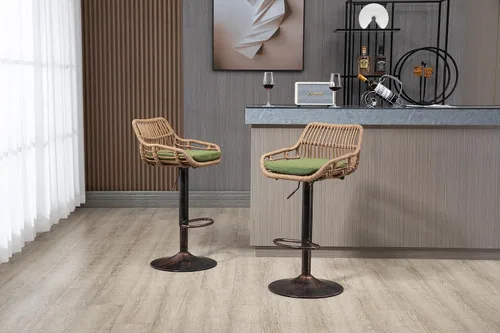 Vista 7 de Juego de 2 taburetes de bar giratorios con reposapiés ajustables para cocina, comedor, 2