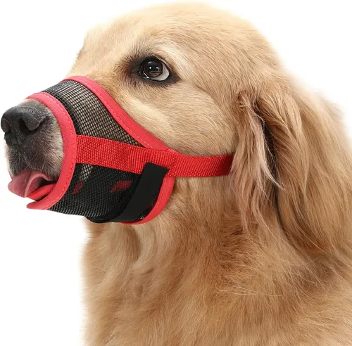 Vista 12 de Mayerzon Bozal para perro, bozales de malla transpirable para cachorros con gancho y bucle ajustables para perros pequeños, medianos y grandes