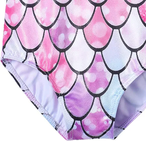 Vista 5 de Leotardos de gimnasia para niñas, mallas de baile para niñas pequeñas, ropa de baile atlética y brillante con diseño de sirena, unicornio