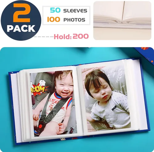 Vista 4 de Álbum de fotos de 4 x 6 pulgadas, paquete de 2 álbumes de fotos pequeños para bebés, cargador superior, cada mini álbum de fotos tiene capacidad
