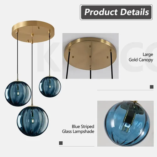Vista 3 de KCO Iluminación Moderna de Mediados de Siglo Lámpara Colgante de Globo de 3 Luces Lámpara Colgante de Latón Dorado Lámpara Colgante de Luz Múltiple