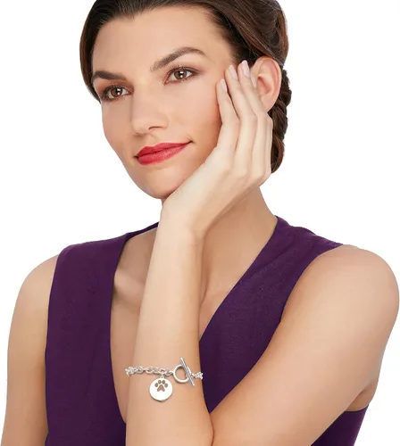 Vista 2 de Ross-Simons Pulsera de plata de ley con estampado de pata personalizada