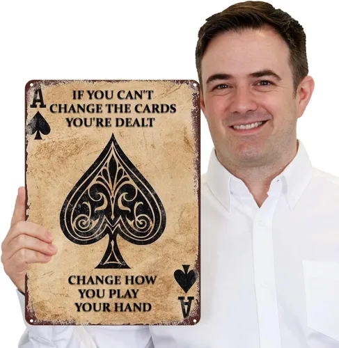 Vista 4 de Ace of Spades Poker - Cartel de metal con texto en inglés "Change Play", decoración de pared, arte de pared, decoración de habitación, pintura
