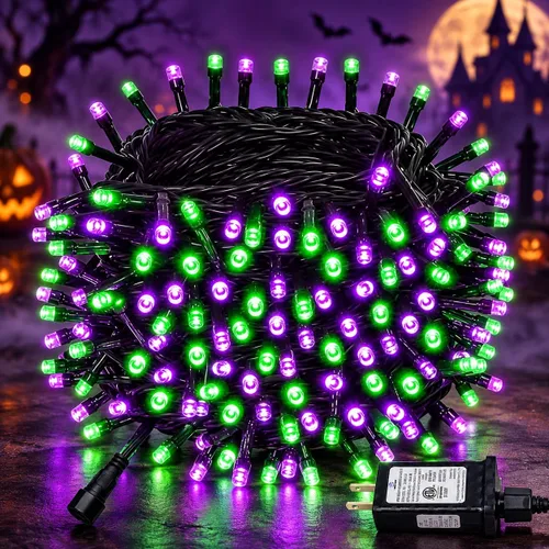 Vista 11 de Luces de cadena navideñas conectables de 240 LED de 88 pies, 13 modos, para interiores y exteriores, cable verde extensible, luces de árbol