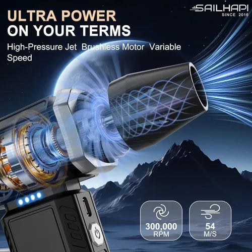 Vista 2 de Potente ventilador turbo de 300000 RPM, soplador de mano para oficina, reemplazado por lata de aire, limpiador de ventilador recargable y duradero