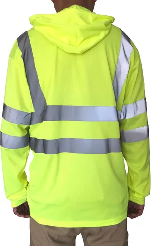 Vista 3 de Hi Vis - Camiseta de alta visibilidad de manga larga para trabajo de construcción, camisetas reflectantes con capucha