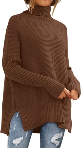Vista 12 de EFAN Suéteres de cuello alto holgados para mujer, de manga larga, para invierno 2025, moda tendencia, de punto, túnica, atuendos de otoño Albaricoque
