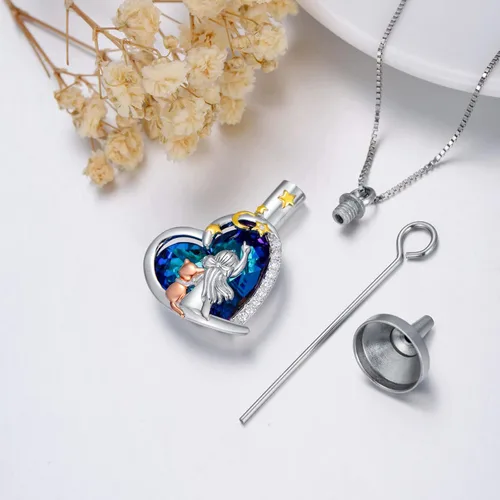 Vista 5 de Collar de urna de plata de ley para cenizas, recuerdo conmemorativo para perros, gatos y mascotas