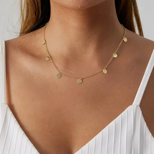 Vista 2 de MIDEEO - Collares con colgante de hoja de oro de 14 quilates para mujer, gargantilla con moneda o sol, medallón delicado con luna y estrella