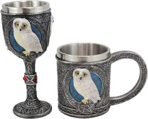 Vista 7 de Ebros Dazed Blancanieves Búho Blanco Nieve - Vajilla adorable de Tundra ártica con tatuaje tribal celta nudos y piedras preciosas rojas