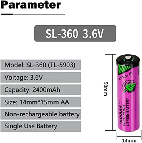 Vista 2 de Paquete de 5 baterías TL-5903 de 3.6 V 2400 mAh para batería de litio Tadiran TL-5903 3.6V AA, SL-360 S7-400 ER14500 ER14505 TL-2100 6ES7971-0BA00