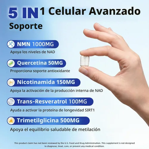 Vista 2 de Suplemento NMN 1000 mg, NMN liposomal 4 en 1 para suplemento NAD+ 60