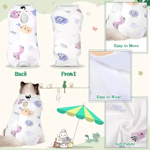 Vista 4 de Nuanchu 3 piezas de traje de recuperación para gatos y gatitos, traje de recuperación para gatos y perros, alternativa al collar electrónico