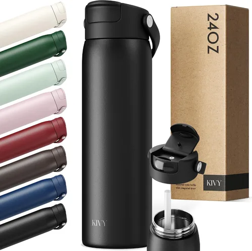 Vista 17 de KIVY Botella de agua de acero inoxidable con pajita 24oz - 24h fría 12h Rojo oscuro