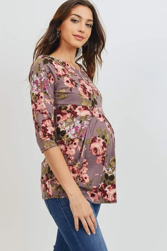 Vista 34 de LaClef - Blusa de maternidad para mujer, cuello redondo, manga 3/4, plisada al frente, estilo peplum