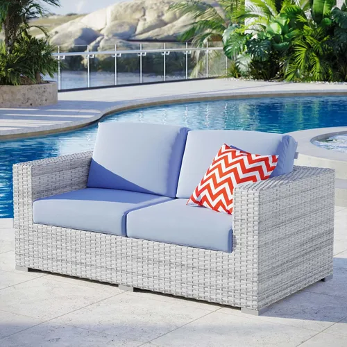 Vista 24 de Modway Convene - Otomana rectangular de mimbre para patio al aire libre, color gris claro