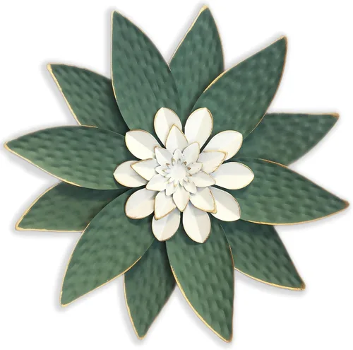 Vista 14 de Decoración artística de pared de flores de metal azul, escultura floral rústica moderna de 9.5 pulgadas, decoración desgastada para colgar
