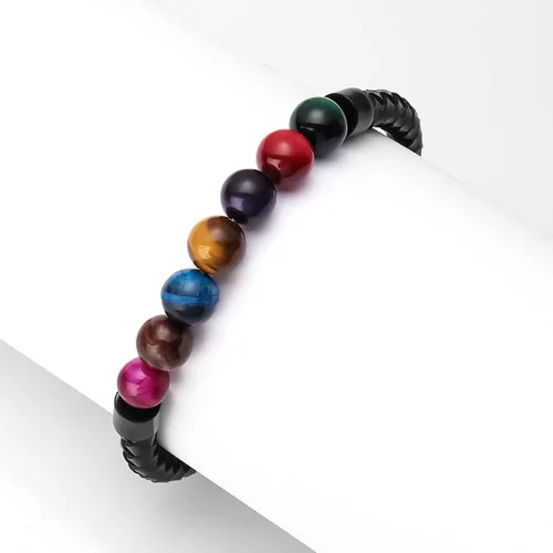 Vista 5 de Pulsera de cuentas de cuero genuino con cierre magnético de 8.5 pulgadas
