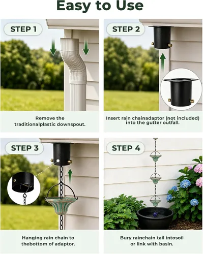 Vista 6 de Rain Catcher Chain Fluted Cup Metal Downspout Replacement Bronze-Bell