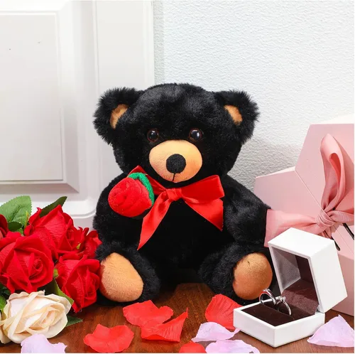 Vista 2 de Civaner Regalo de oso con rosa, divertido y lindo oso de peluche para niños pequeños, mamá, día de la madre, novia, cumpleaños, boda, 11.8 pulgadas