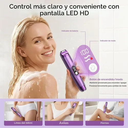 Vista 8 de Recortadora de bikini para mujer, maquinilla de afeitar eléctrica 2 en 1 y afeitadora de bikini