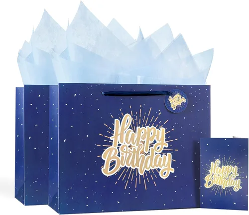 Vista 11 de Powbrace Bolsa de regalo de cumpleaños número 30 negra de 13 pulgadas con papel de seda y tarjeta de felicitación para fiestas, bolsa de regalo
