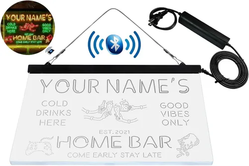 Vista 8 de Letrero de luz de neón LED tricolor para fiesta de cerveza, bar, personalizable, nombre, fecha, texto y cita, fuente verde y rojo y amarillo, 13 x