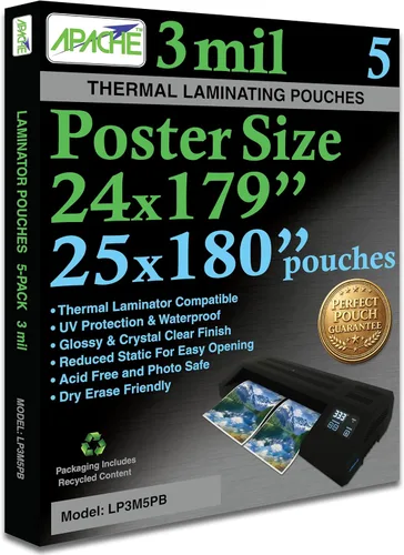 Vista 16 de Apache Map Banner Size Laminating Pouches, 3 Mil, 5 Pack, 18 x 120 Inch Pouch Size Laminating Sheets, Thermal Laminator Compatible, Super Clear