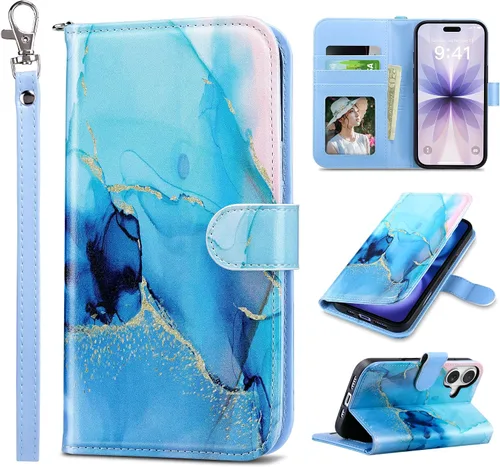 Vista 15 de ULAK Funda tipo billetera compatible con iPhone 15 para mujeres, funda tipo cartera con estampado floral de piel PU premium con porta tarjetas