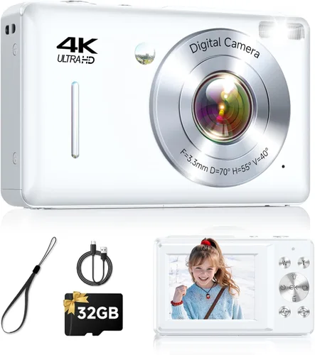Vista 9 de Cámara digital, 44MP FHD 1080P apunta y dispara, cámara digital con antivibración, pequeña cámara digital con detección facial, tarjeta SD de 32 GB
