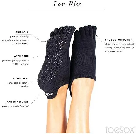 Vista 3 de toesox Calcetines de yoga de tiro bajo con punta completa, paquete múltiple Calcetines antideslizantes para pilates, barre yoga