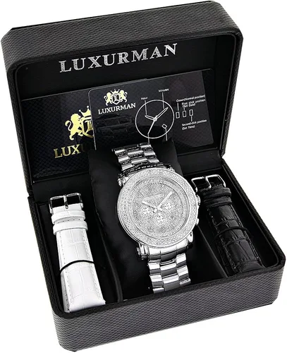 Vista 5 de LUXURMAN Juego de relojes de diamante de gran tamaño a juego para él y ella de 0.55 ct, Cronógrafo
