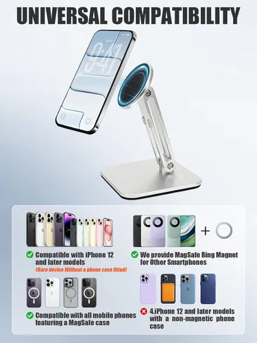 Vista 7 de Soporte magnético para teléfono para escritorio, soporte magnético plegable y ajustable para iPhone con almohadilla antideslizante