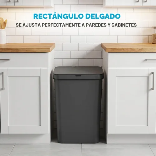 Vista 5 de SIMPLI-Magic Cubo de basura rectangular con sensor de cocina de 13.2 galones / 50 litros, cubo de basura automático sin contacto con tapa de cierre