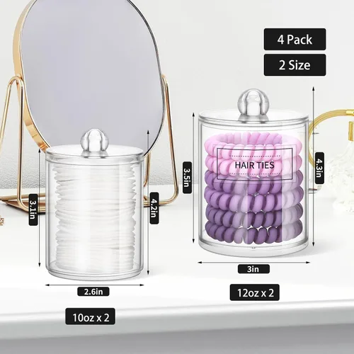 Vista 3 de ME.FAN Qtip - Dispensador de 4 tarros de plástico transparente de 10 onzas y 12 onzas para boticario – Organizador de maquillaje para baño o baño