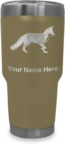 Vista 10 de LaserGram Vaso aislado al vacío de 20 onzas, zorro, grabado personalizado incluido (negro)