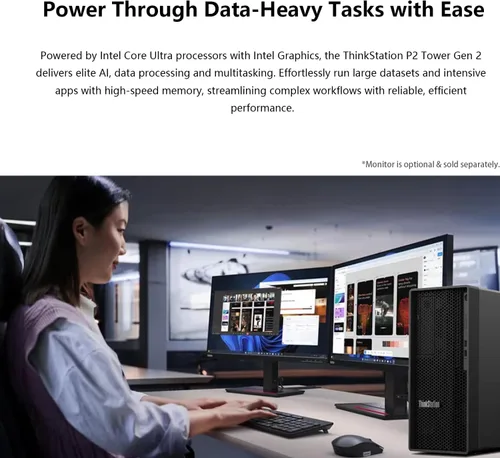 Vista 5 de Lenovo ThinkStation P2 Tower PC AI de escritorio, Intel Core Ultra 5 225, 64 GB DDR5, SSD de 2 TB, Wi-Fi 7, compatible con 3 pantallas 4K, HDMI, DP
