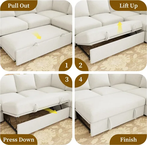 Vista 6 de Sofá modular modular en forma de U de 106.7 pulgadas con cama extraíble y almacenamiento, moderno sofá convertible de 7 asientos, cómodo seccional