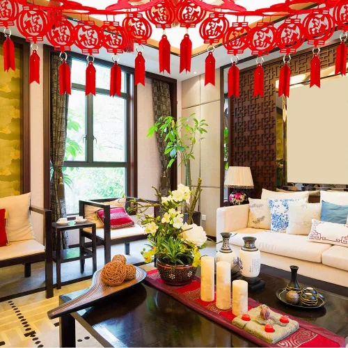 Vista 4 de Supla Paquete de 8 guirnaldas decorativas de Año Nuevo chino de 26.2 pies de largo, guirnalda roja colgante de buena suerte, guirnalda china