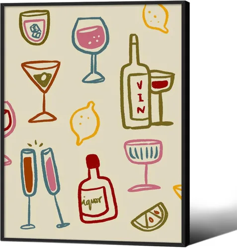 Vista 17 de MWZUPQ Póster de cóctel colorido de moda, retro, lindas copas de vino, lienzo, arte de pared, llena tu taza, pinturas impresiones de bares, cocina