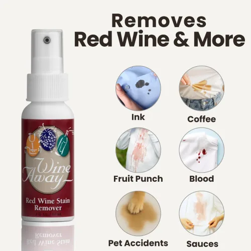 Vista 2 de Wine Away Removedor de manchas de vino tinto – Elimina las manchas de vino de la tela y la alfombra – Tamaño apto para viajes – Removedor de manchas