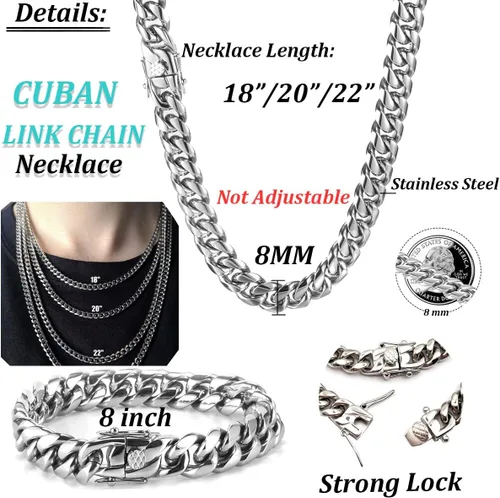Vista 2 de Ronglry Cadena de eslabones cubanos para hombre, cadena de eslabones cubanos de Miami, cadena cubana de plata, cadena de diamantes para hombre