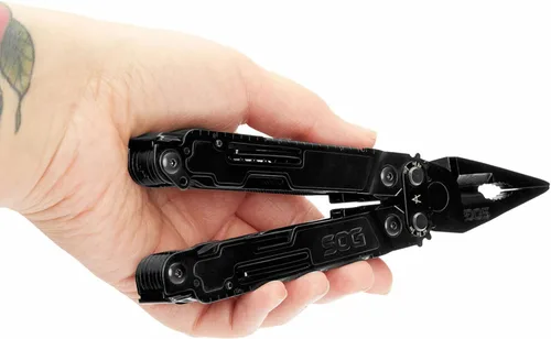 Vista 7 de SOG PowerAccess Deluxe Multiherramienta de Acero Inoxidable de Servicio Pesado Todo Uso con Funda de Nylon, Dos Hojas de Cuchillo, Abrelatas y Negro