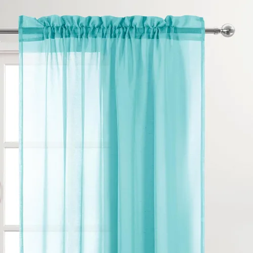 Vista 3 de DWCN Cortinas Transparentes Aqua de Voile Semitransparente con Bolsillo para Barra para Dormitorio y Sala de Estar, 36 x 36 pulgadas de Largo, Juego