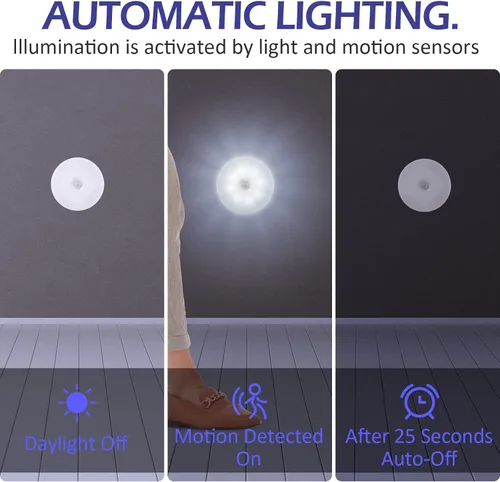 Vista 4 de Hortsun Luces LED recargables con sensor de movimiento, 16 unidades, USB, luces de noche inteligentes para escaleras, clósets, para interiores