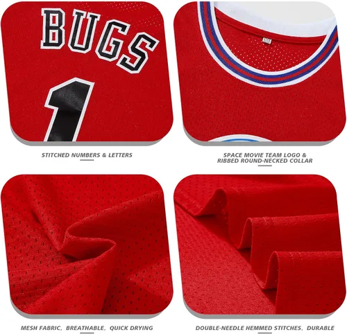 Vista 2 de Jersey de baloncesto para hombre Lola#10 Bugs#1 camisetas de película espacial de los años 90 para Halloween, hip hop, ropa de fiesta deportiva