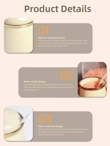 Vista 3 de Azucarero de 12 oz con tapa y cuchara, tarro de azúcar de cerámica simple, contenedor de azúcar, dispensador de azúcar, accesorios de barra de café