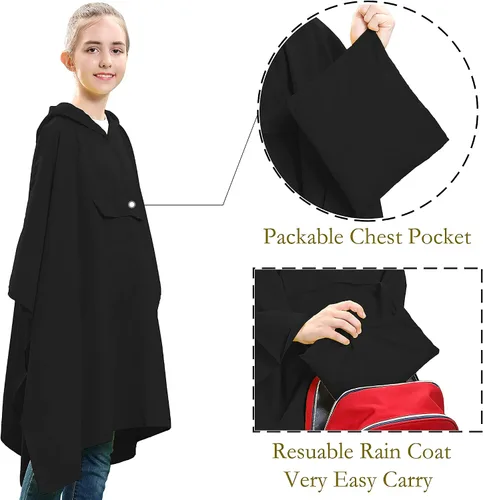 Vista 4 de SPACEVIKING Poncho de lluvia reutilizable impermeable con capucha para niños y niñas (5-12 años)